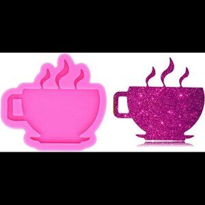 Glossy Shiny Steam Coffee Cup Shape Keychain Silicone Mold with Hole for DIY Epo